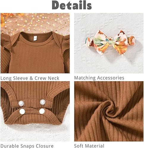 Miniatura 9 de Aalizzwell Preemie - Conjunto de ropa para bebé recién nacido mameluco acanalado pantalones para otoño e invierno