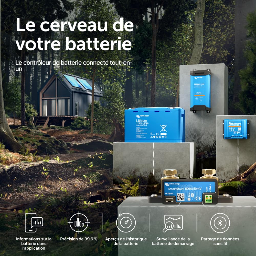 Victron Energy SmartShunt 500 Amp Moniteur de Batterie (Bluetooth) | Victron Smart Shunt avec Bluetooth - Informations détaillées dans l'application