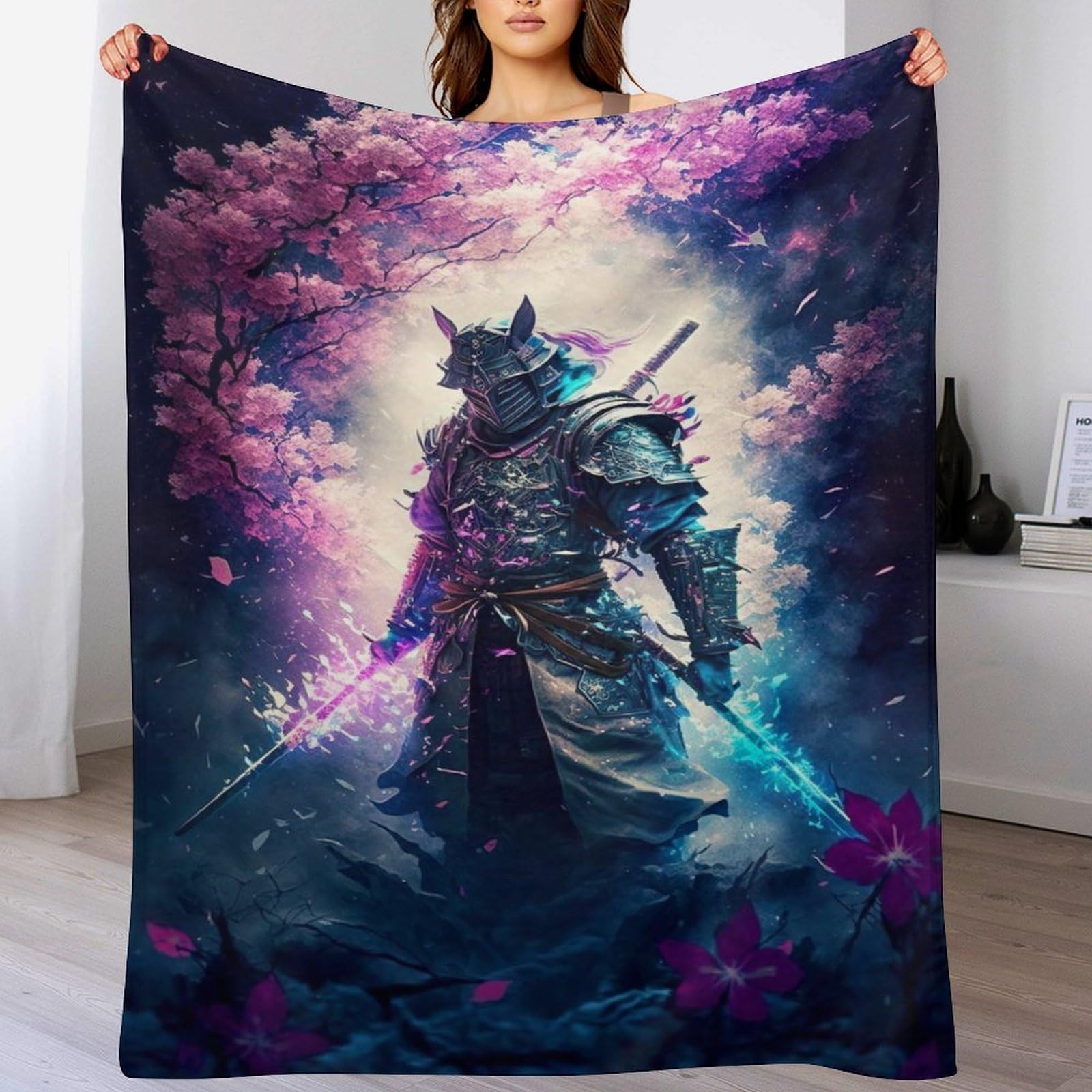 Couverture De Luxe À Chaud Japonais Samouraï Plaid Flannel Haut de Gamme Épais pour Canapé Lit