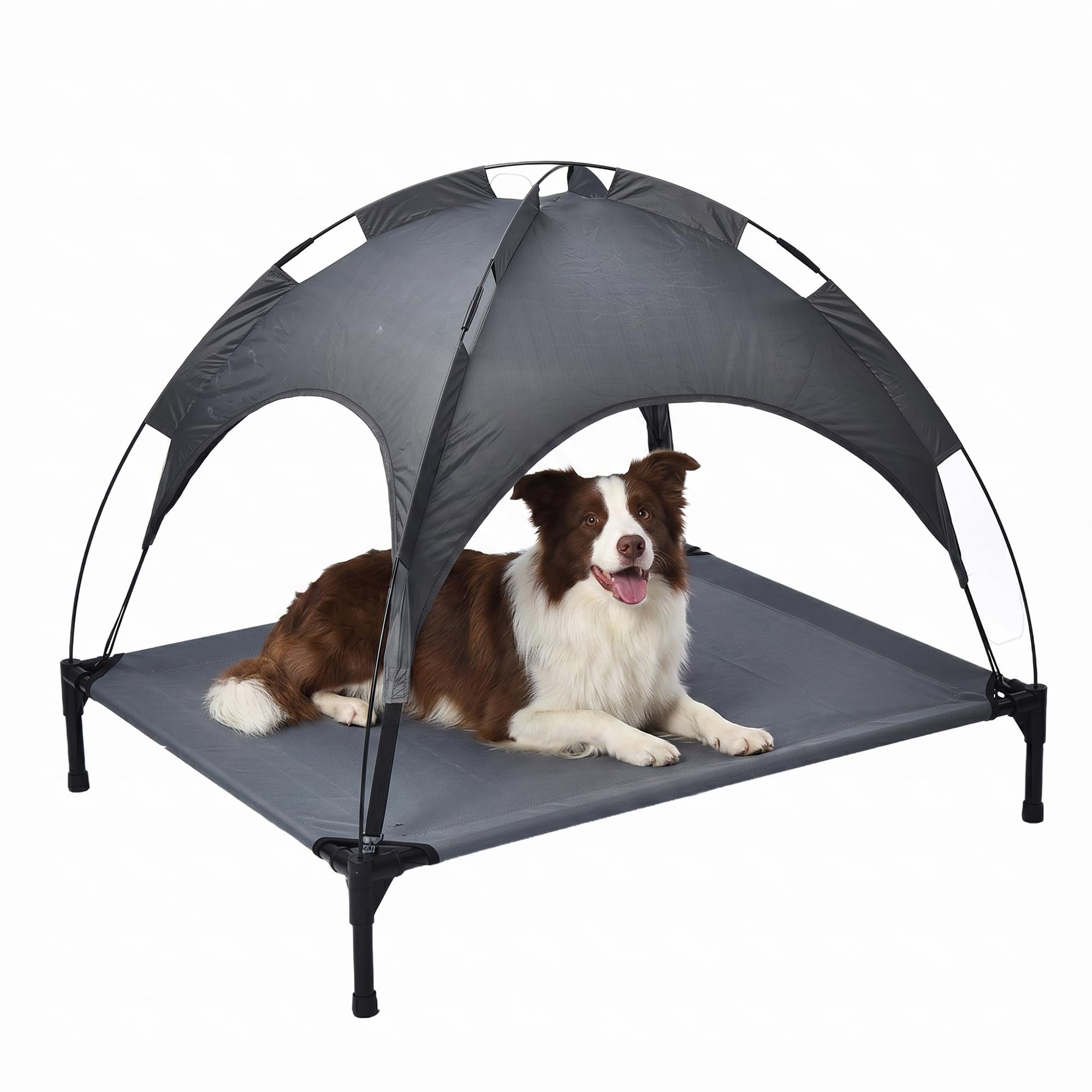 Italian Bed Linen – Brandina Rialzata per Cani "Sunny", Lettino con Tettuccio Protezione UV e Impermeabile, Tessuto Traspirante Anti-Umidità, Portata 50kg, Ideale per Esterno e Giardino, 105x85x85 cm