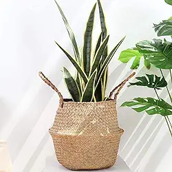 Cesto de Palha, Cesto Palha, Cesto Organizador de Corda 45cm Seagrass Natural com Alças