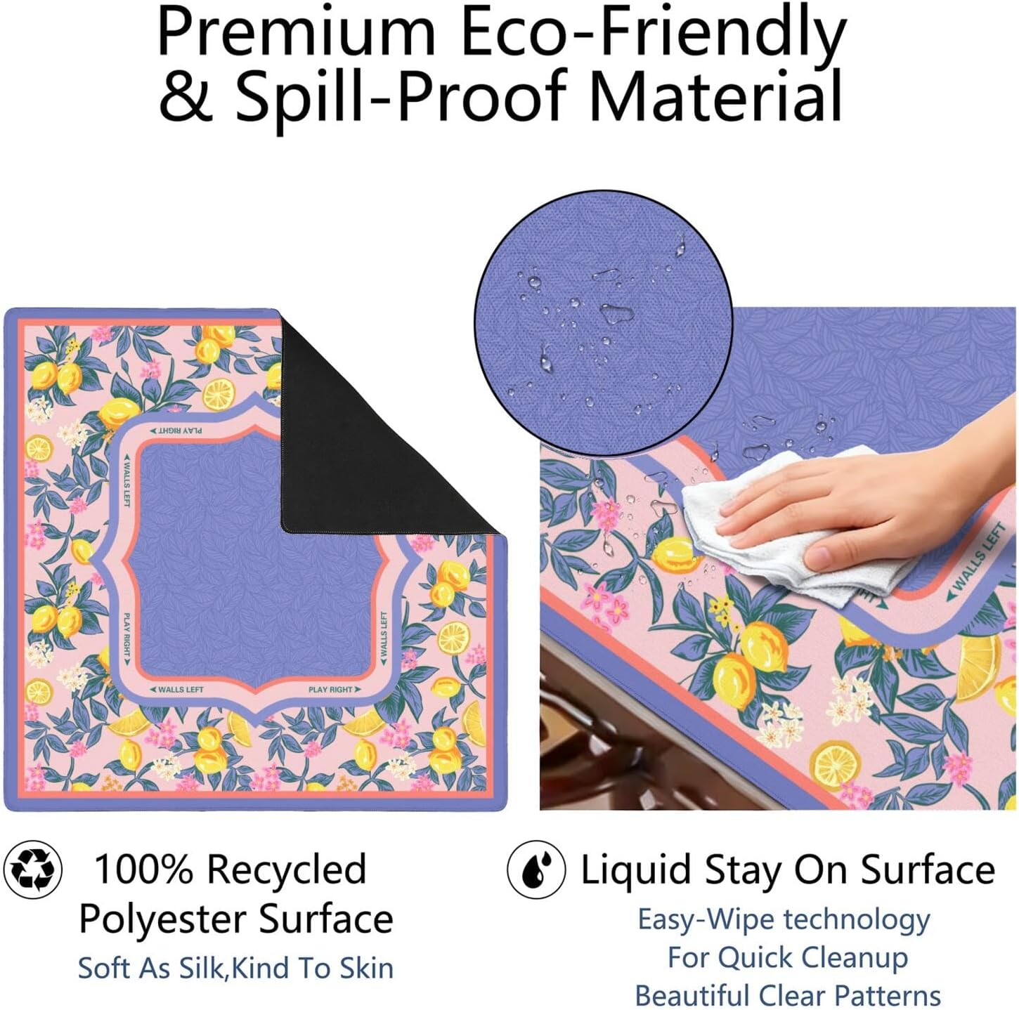 Purple Mahjong Mat for Table, 31.5 * 31.5in Anti Slip Mahjong Table Cloth, Noise Reduction, Neoprene Mah jongg Mat with Carrying Bag & 3 Dices, Poker Board Tile Games Mats, Lemon Tree 2