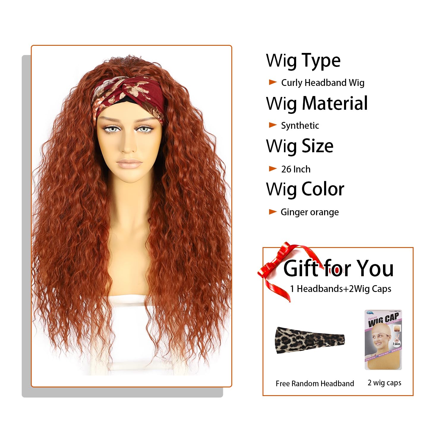 SOMIARIK Curly Headband Wig For Black Women Ginger Headbands Wigs Curly Headband Wig Machine Made Wigs 150% Density 26 Inch - Image 4