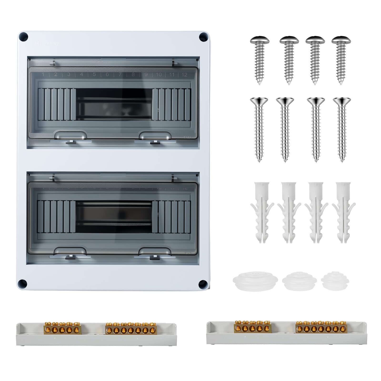 Circuit Breaker Box 24 Module Consumer Unit IP65 Electrical Enclosure Surface-Mounted Circuit Breaker Distribution Boxes with Assembly Tool for Workshops Garage Caravan Outsaid Buildings