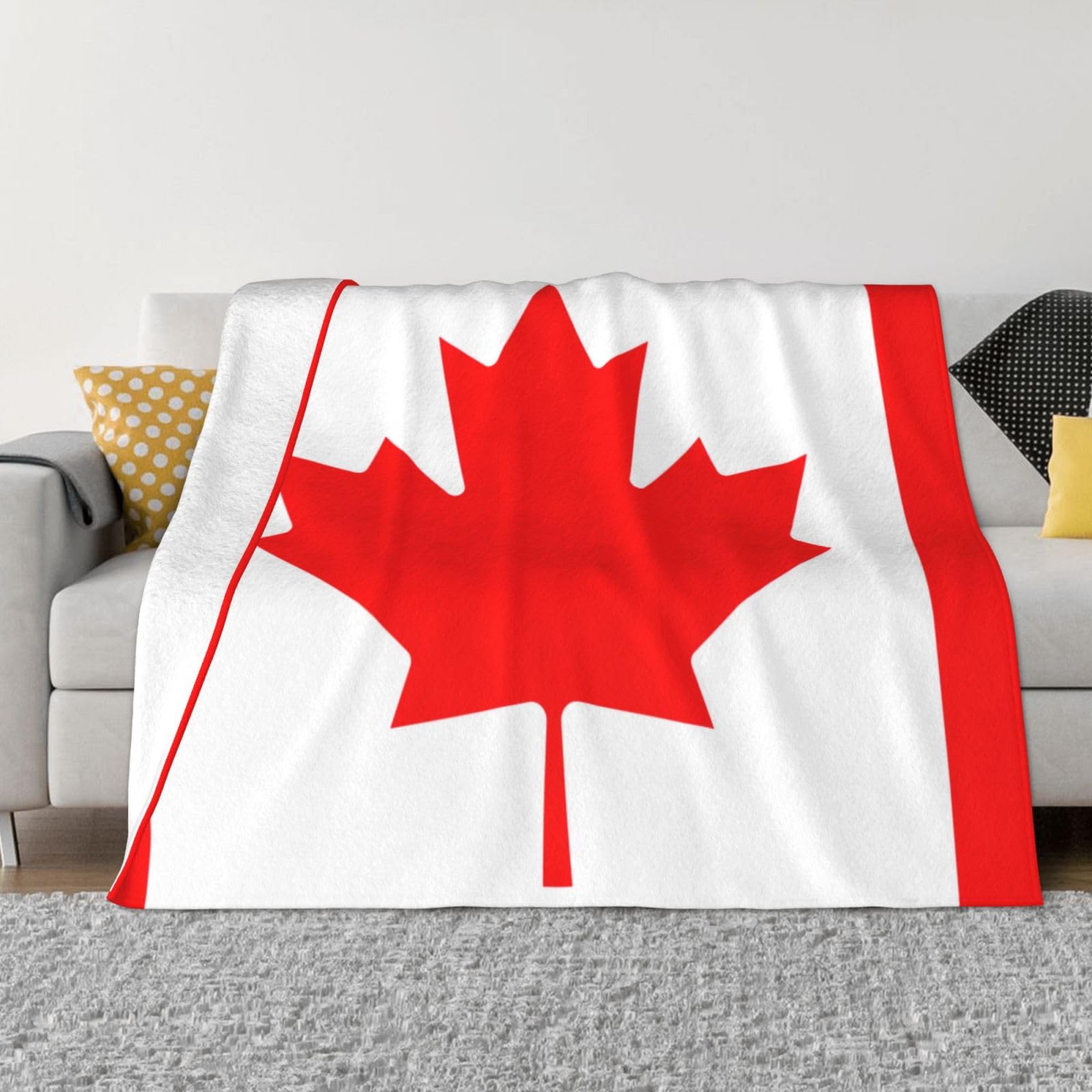 Manta suave con estampado de bandera canadiense, manta de lana, cómoda manta cálida para cama, sofá y viajes