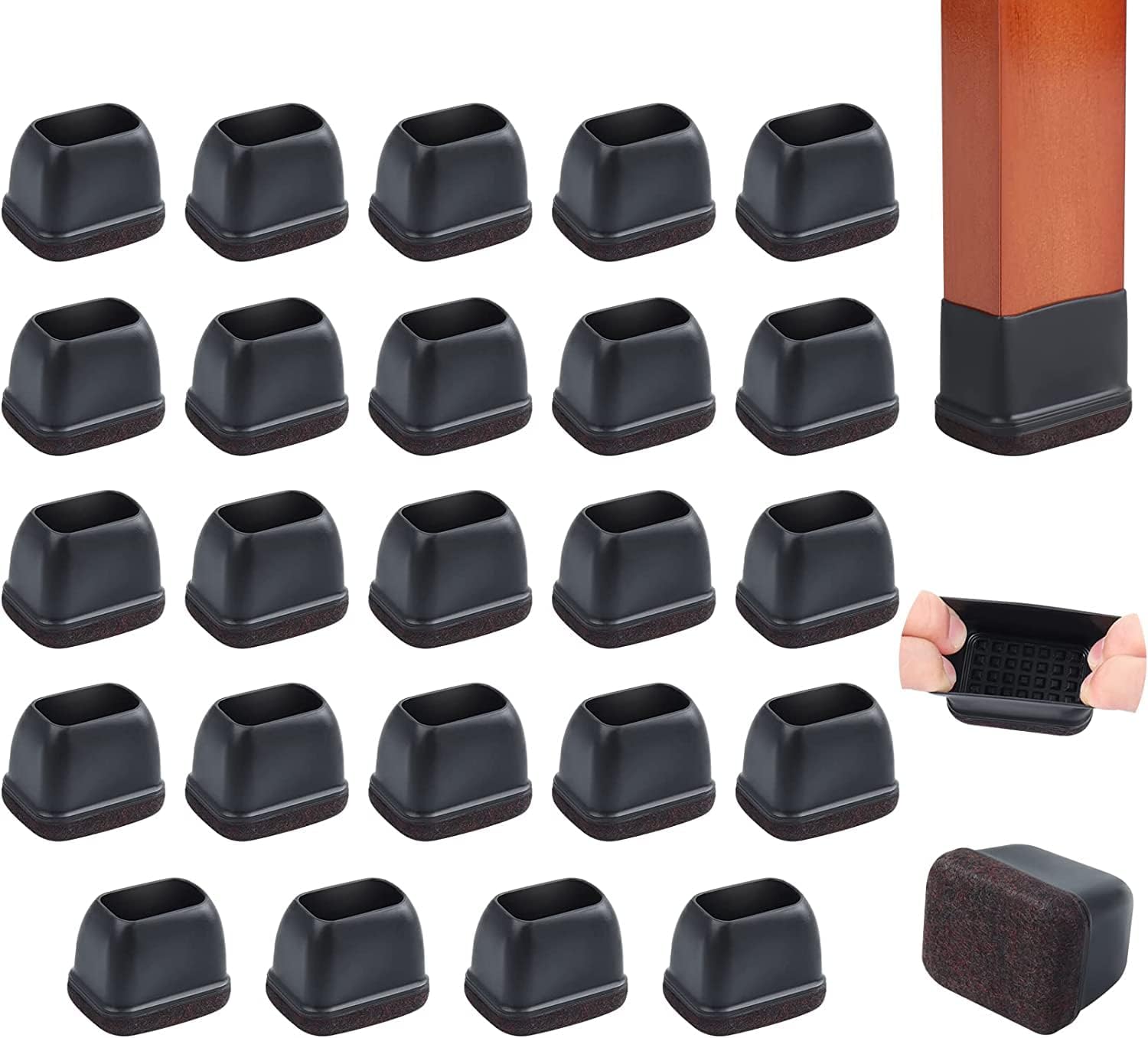 24PCS Rectangle Chair Leg Floor Protectors for Hardwood Floors, Felt