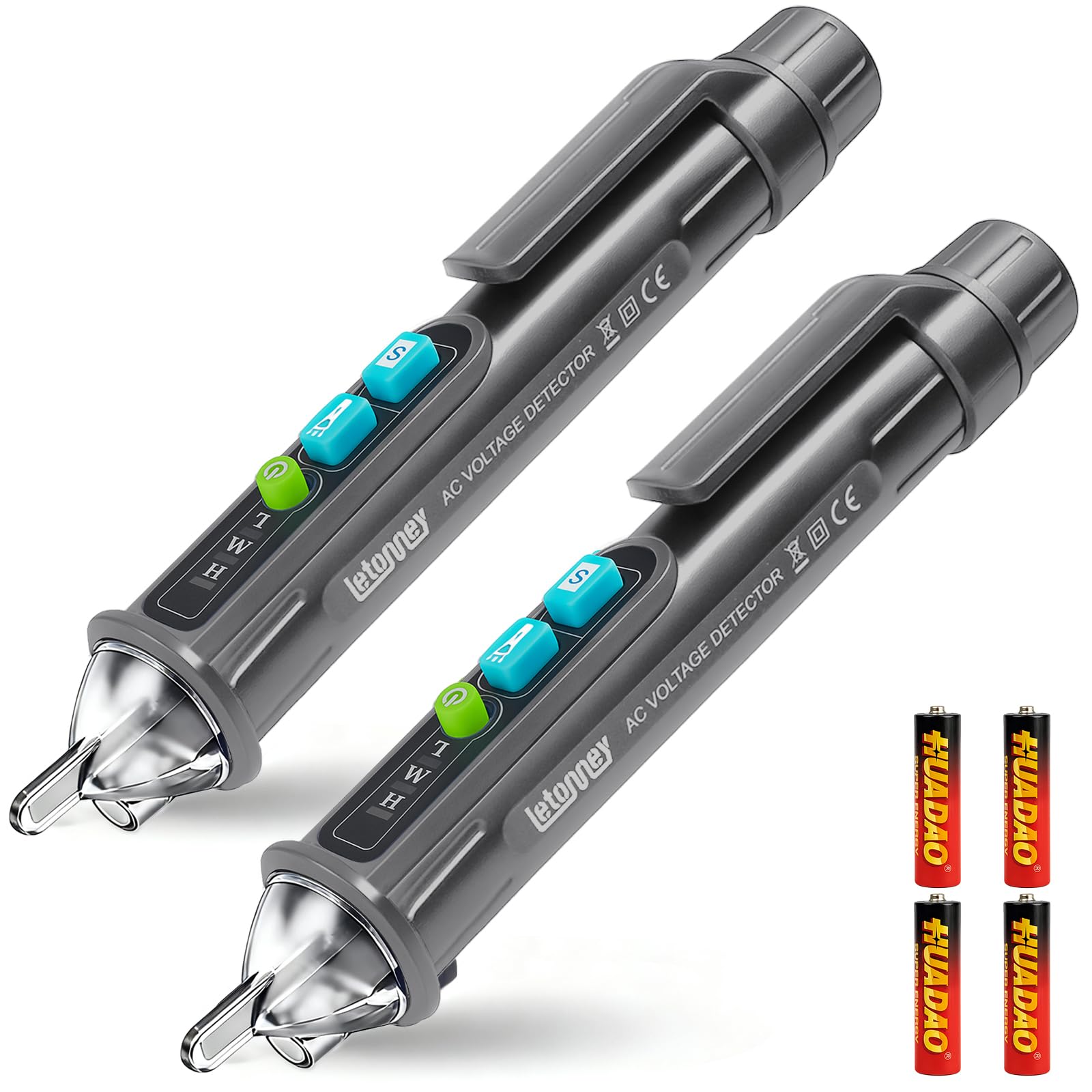 2PCS Voltage Tester, Non Contact AC Voltage Tester Pen, Breakpoint Finder, Dual Range 12V-1000V/48V-1000V, Buzzer Flashing LED Alarm, Flashlight (Grey)