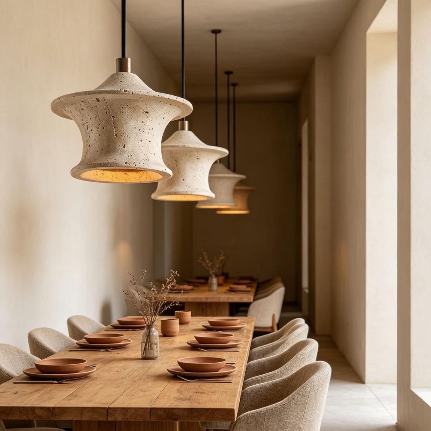 Lampadario a sospensione con base for lampada a in pietra