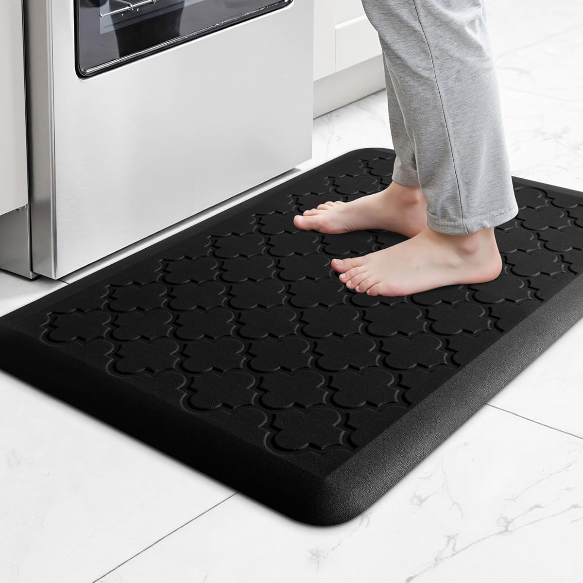 4/5 Inch Thick Anti-Fatigue Kitchen Mat Waterproof Non-Slip Kitchen Floor Mat Ergonomic Comfort Standing Mat for Home Kitchen Office Laundry 17.3"x 24" Black