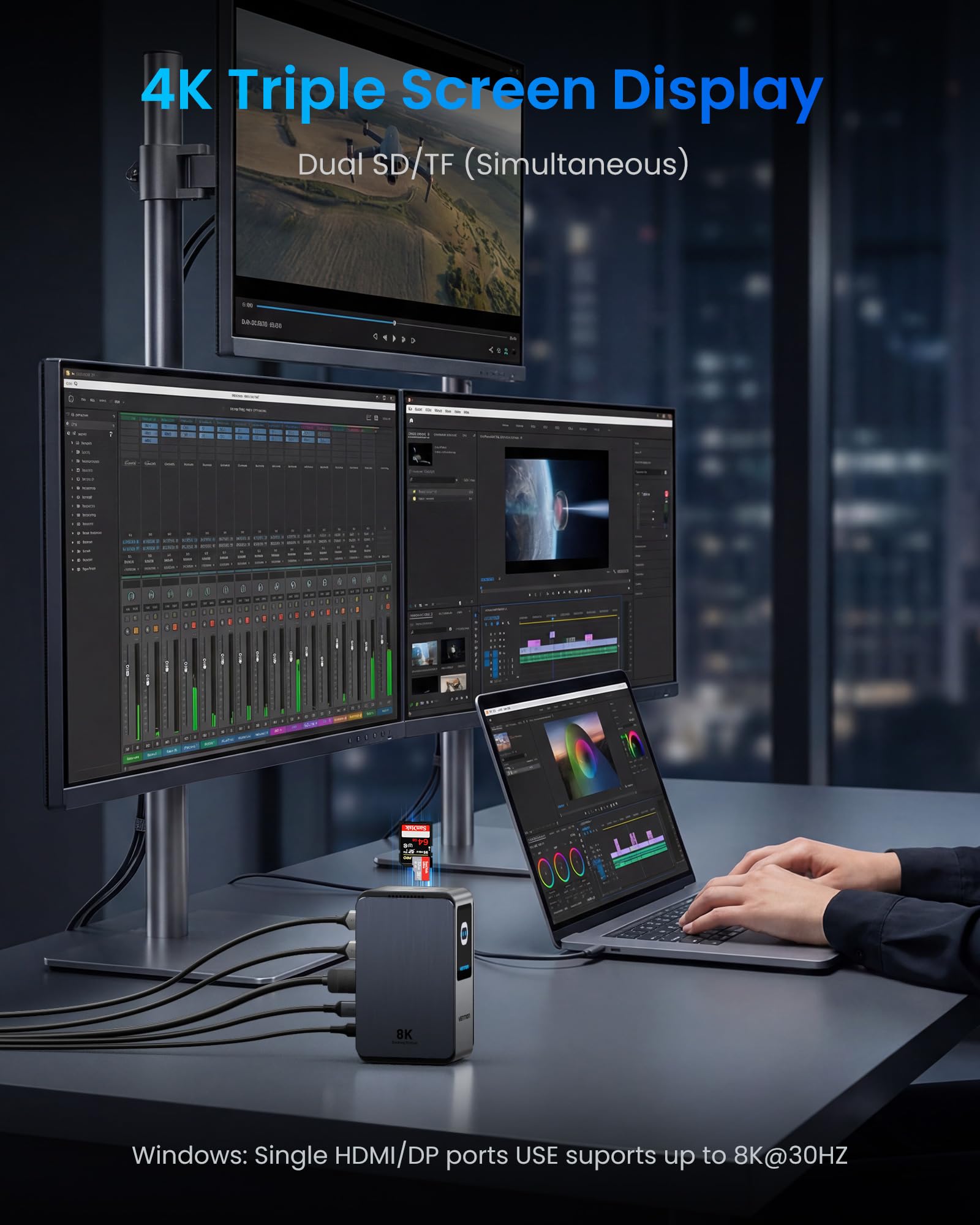 VENTION 13-in-1 Docking Station avec écran Tactile,Station d'accueil USB c 3 Moniteurs for Dell,HP and MacBook,8K Display 1*DP,2*HDMI,10Gbps USB 3.2,100W PD avec 2 câbles USB-C