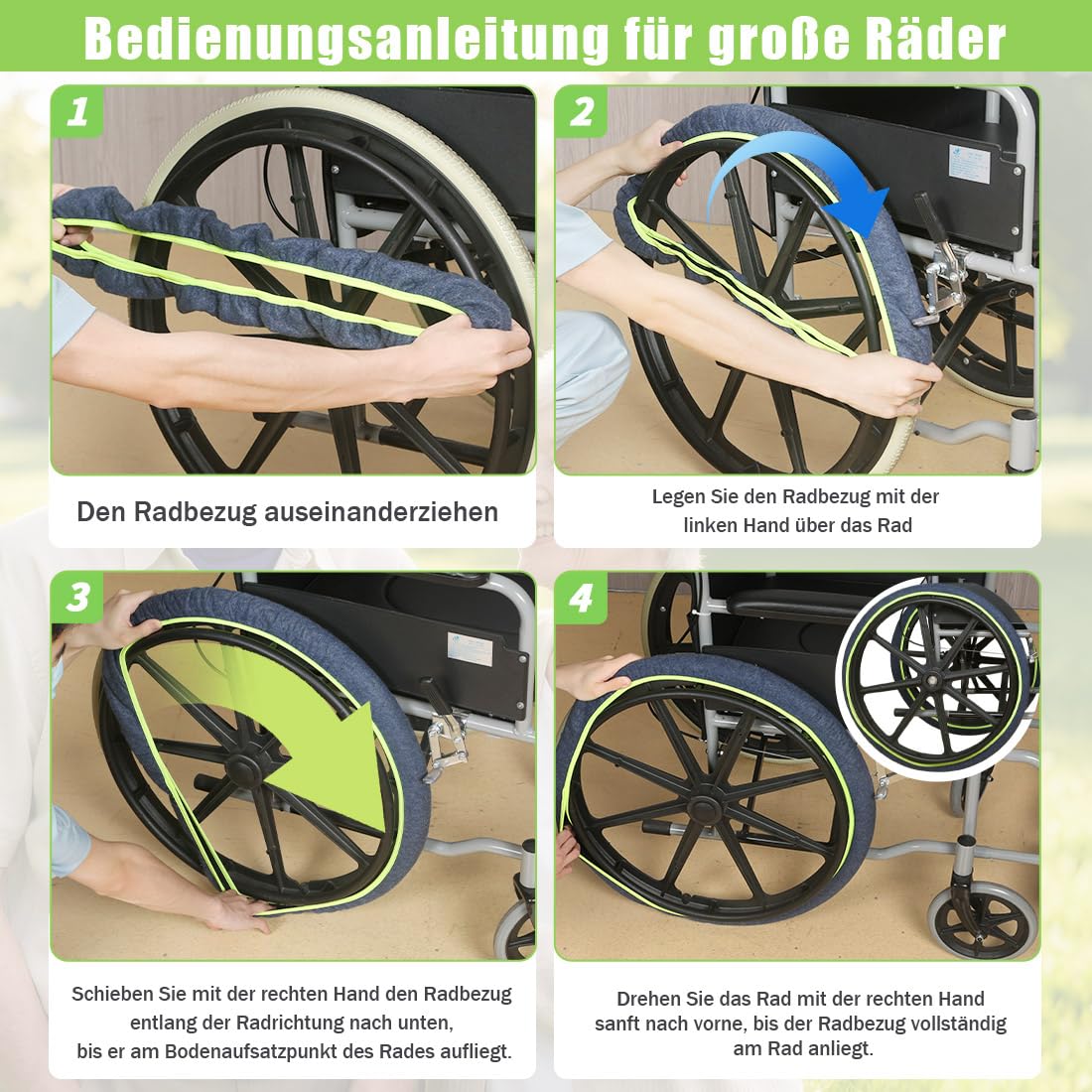WheelCover Für Transportsrollstuhl-Räder, Rollstuhl-Zubehör Reifenabdeckungen Zum Schutz Von Böden Und Teppichen, 1 Paar (8in)