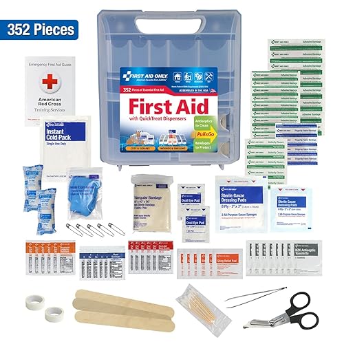 Miniatura 2 de First Aid Only 91268 QuickTreat - Kit de primeros auxilios de emergencia para el hogar, el trabajo y los viajes, 352 piezas