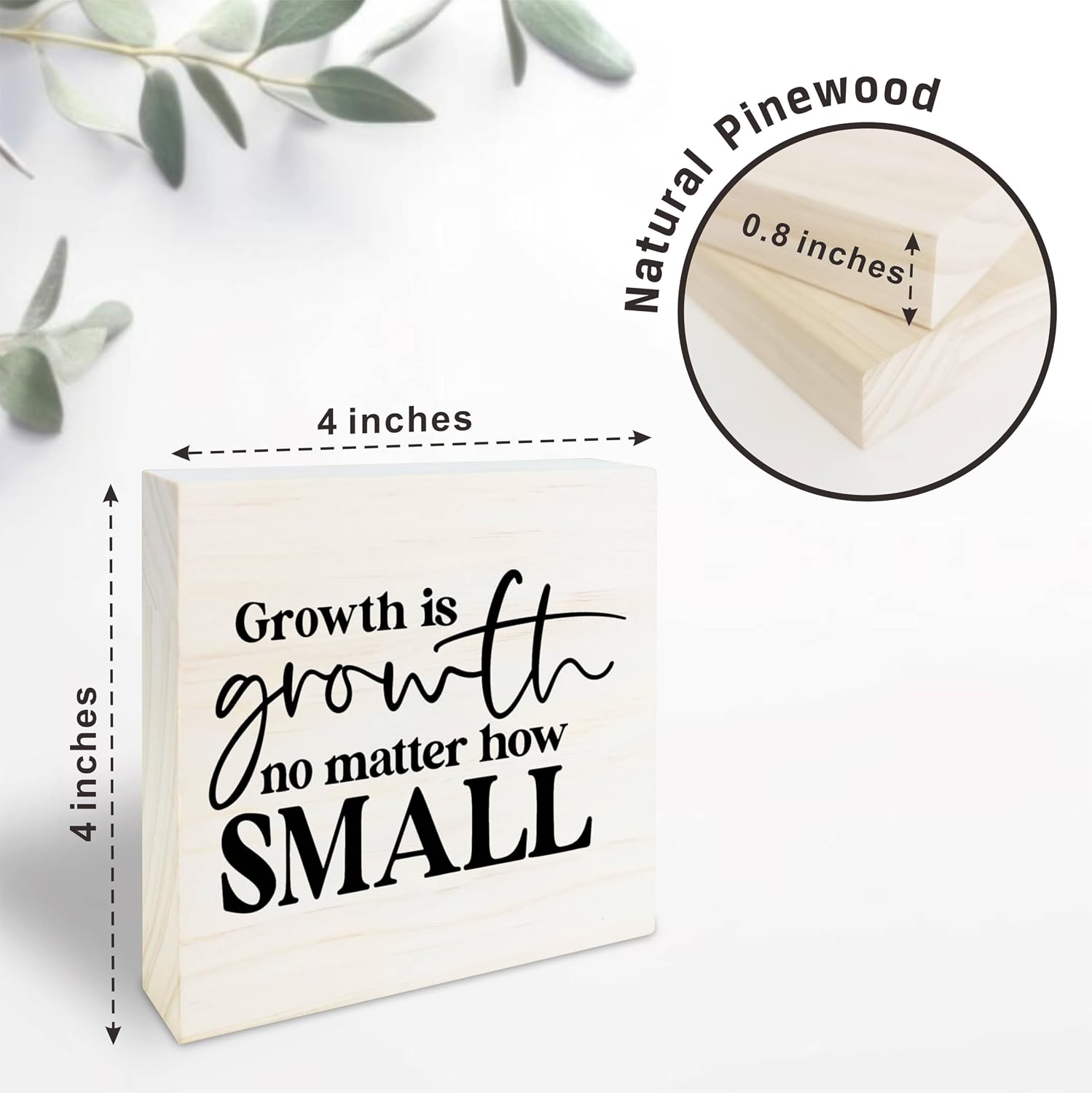 4" X 4" Wooden Sign - Growth Is Growth No Matter How Small - Motivational Wooden Plaque, Positive Reminder, Inspirational Gift, Home & Office Decorations - 28
