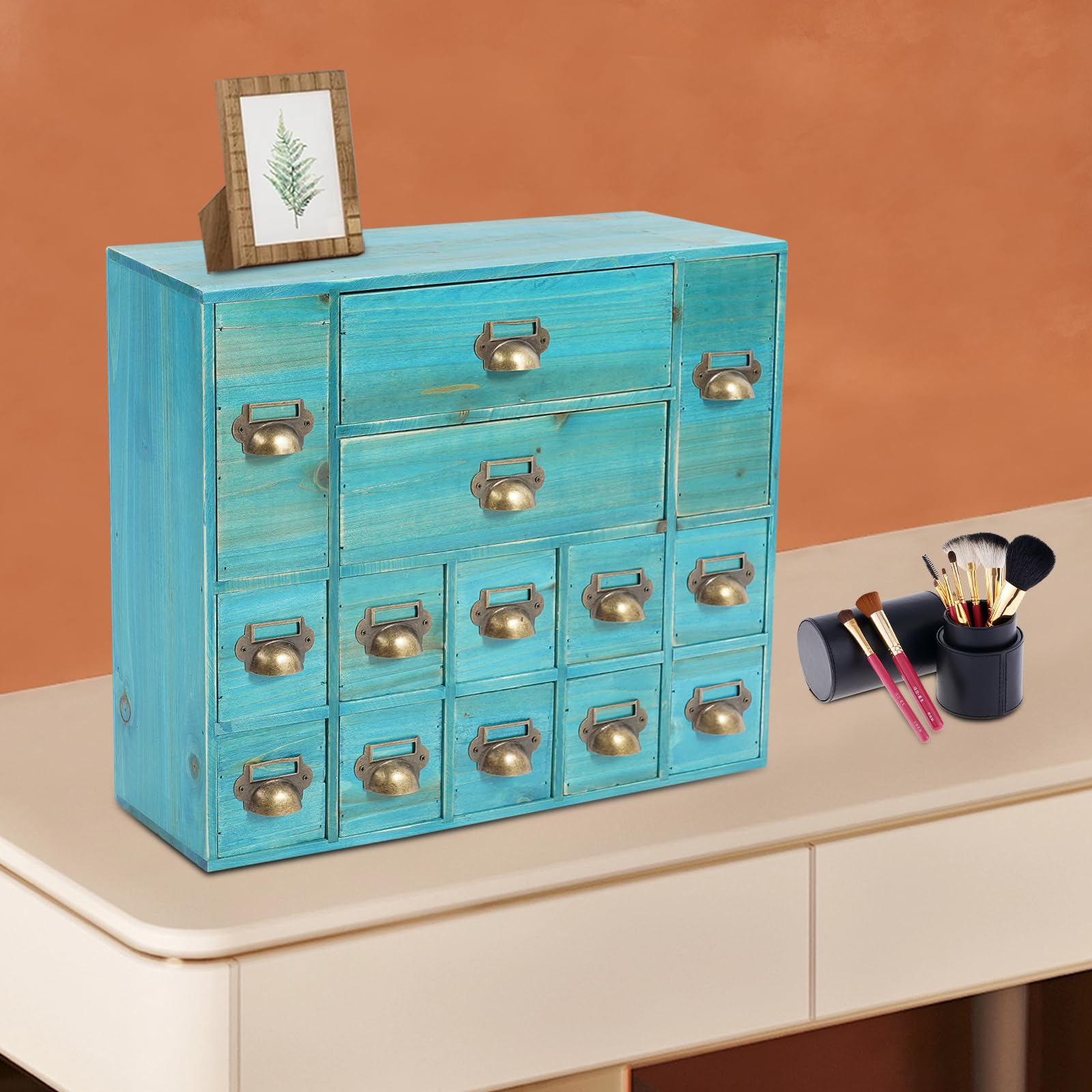 Apothecary Cabinet, Mini Desktop Storage Cabinet with 14 Drawers, 21