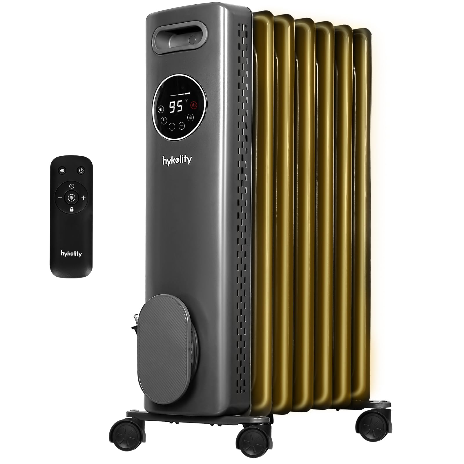 hykolity 1500W Oil Filled Radiator Heater with Remote, 24H On Off Timer, Digital Thermostat,4 Mode Electric Radiant Heater, ECO, ETL Overheat & Tip-Over Protection Indoor Space heater,Grey