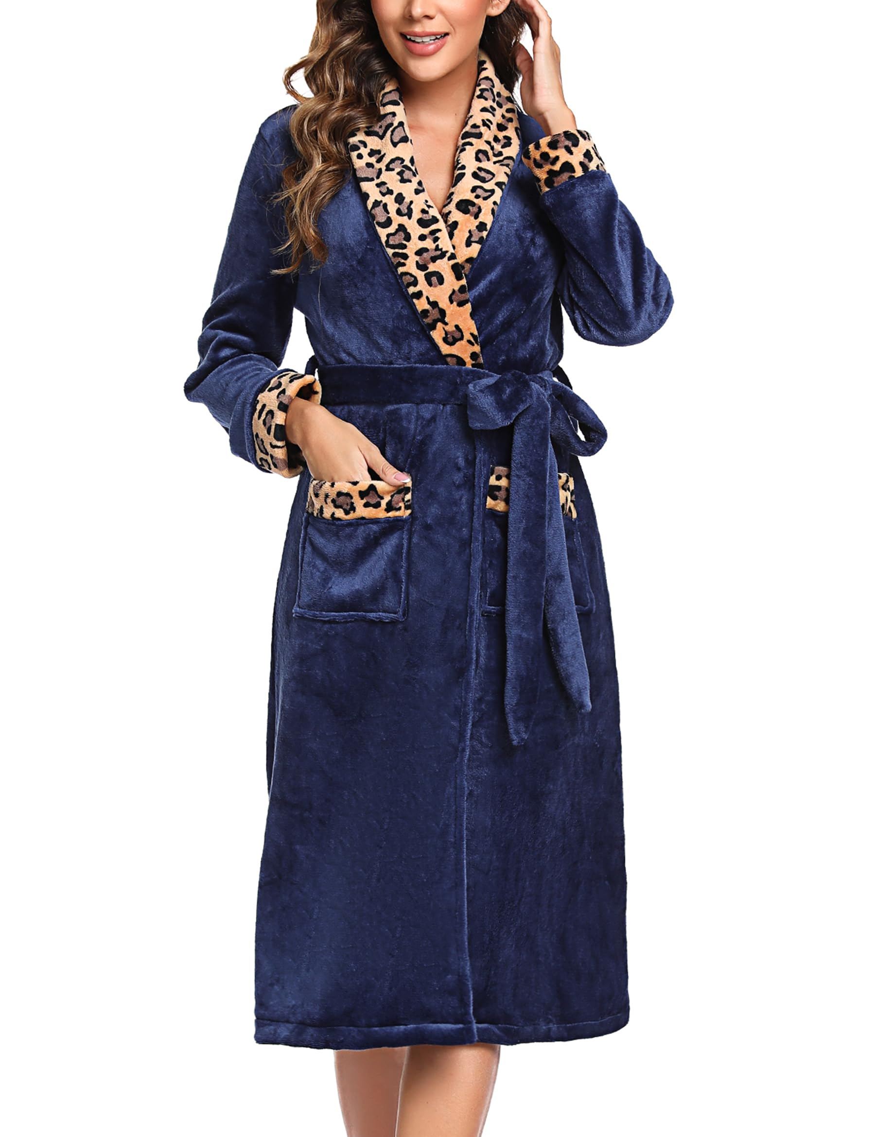 Marvmys Vestaglia Donna Invernale Pile Caldo Elegante Vestaglie Accappatoio Morbidissimo con Cintura e Tasca