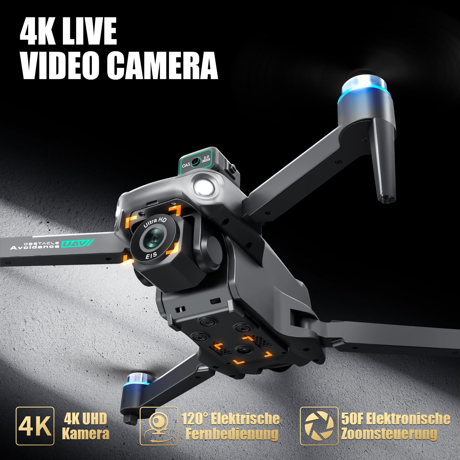 OBEST GPS Drone con Telecamera 4K, Wifi FPV Drone Professionale con Motore Brushless,120° Telecamera Regolabile Motorizzata,Evitare Gli Ostacoli,Radiocomando con Schermo,7.4V Batteria
