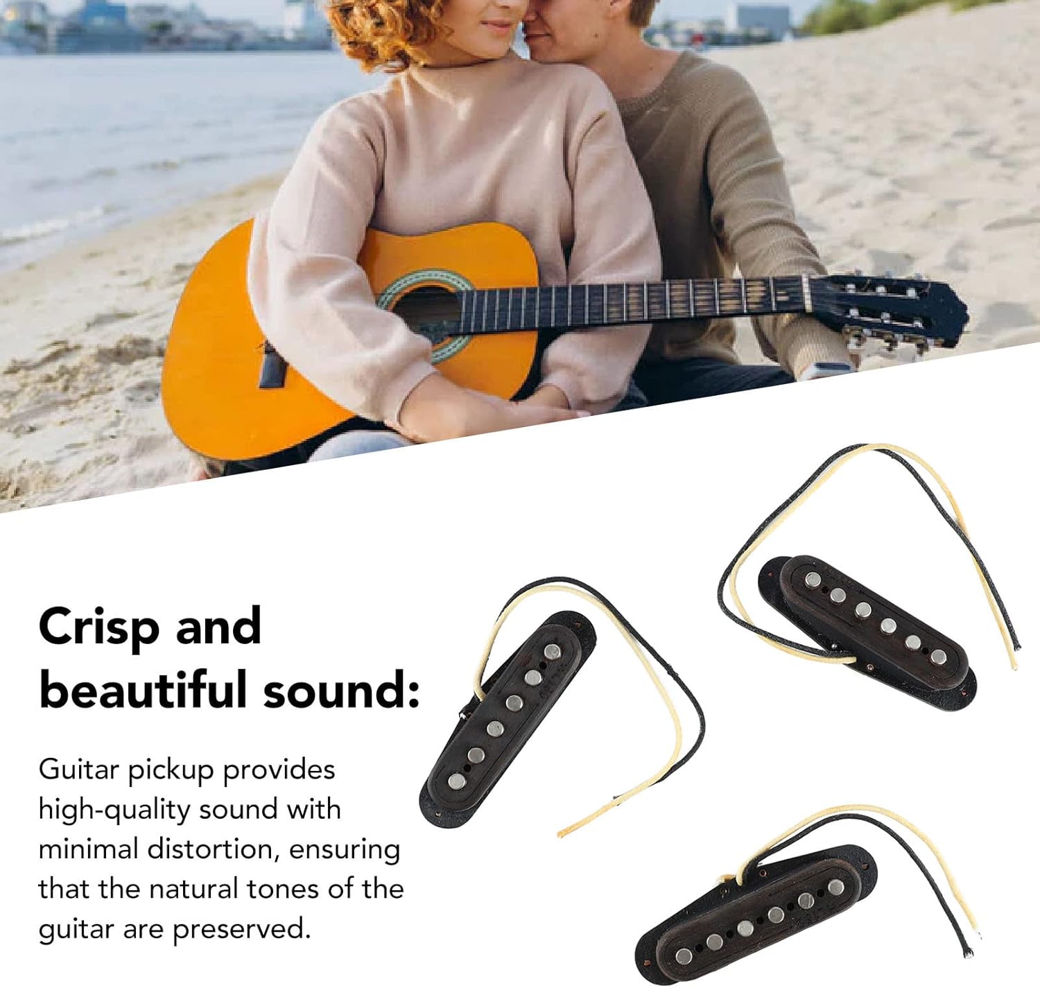 Guitar Pickup Set, 3Pcs Metal Wood 6 String Replacement for Electric Acoustic Guitar - Clear Sound, Easy Installation, Versatile Use (Rosewood)