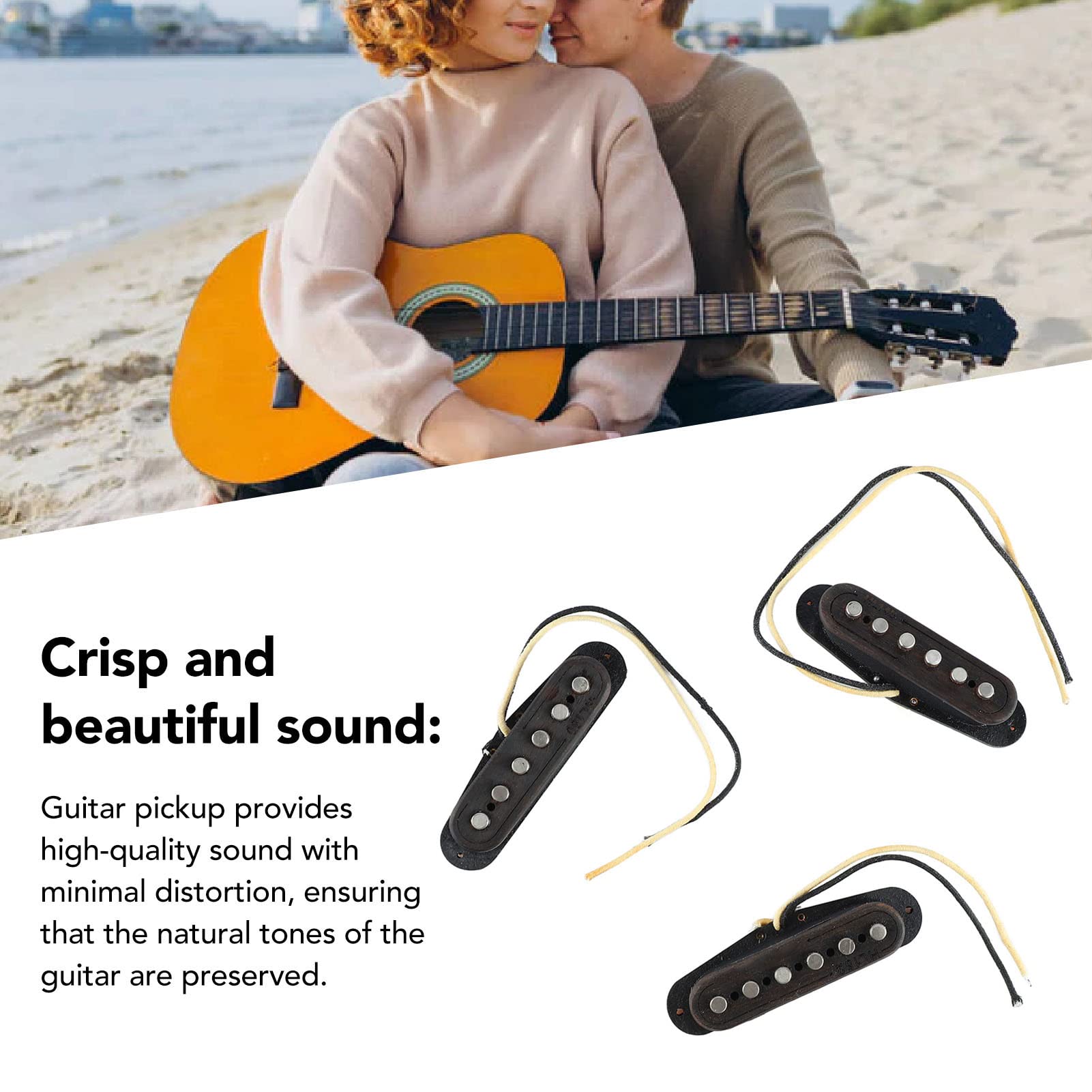 Pickup per chitarra da 3 pezzi, in metallo, legno, pickup a 6 corde, suono chiaro e bello, facile da installare per chitarristi elettrici e acustici (Rosewood)
