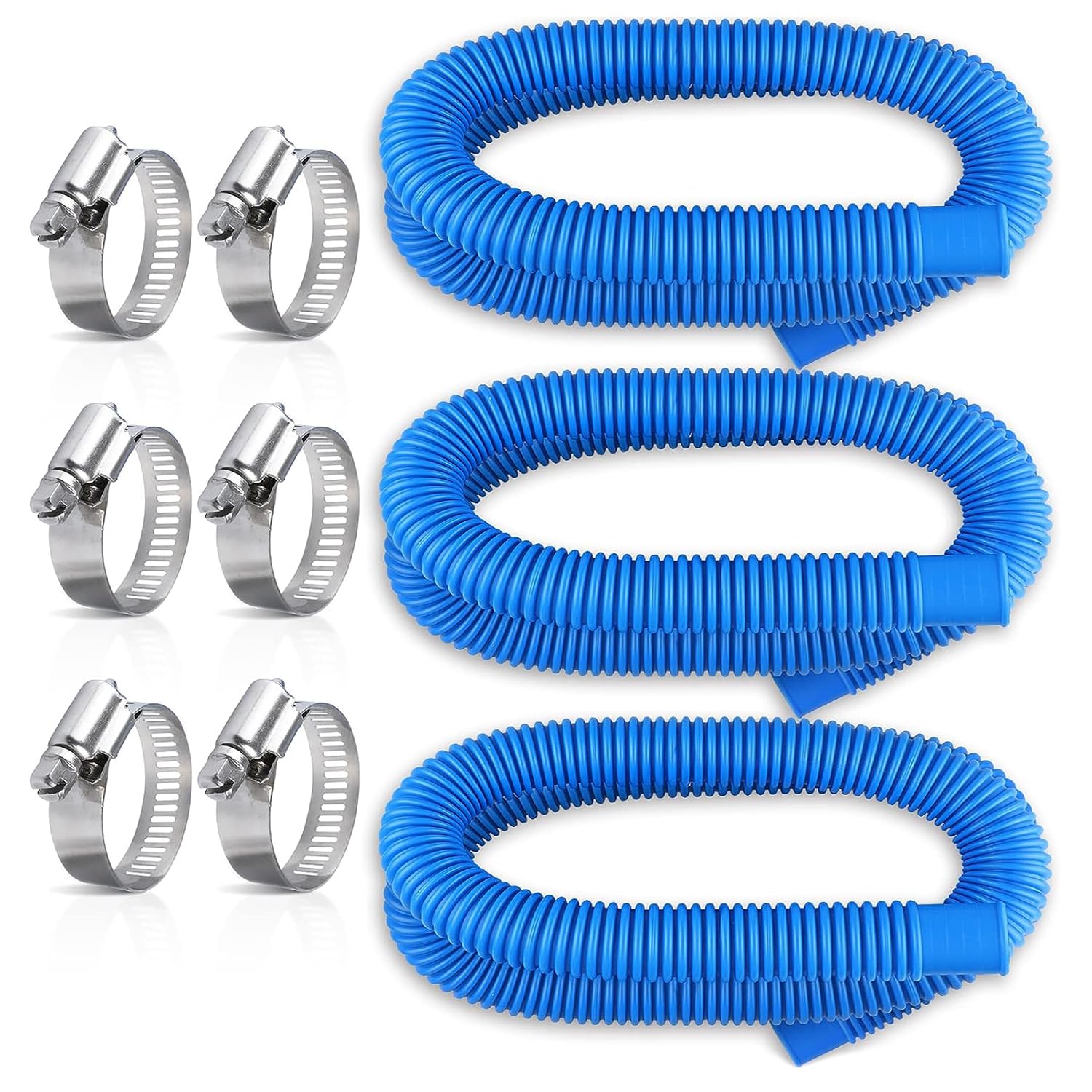 HZIYOU Pool Hoses, 1.25Inches Diameter Swimming Pool Replacement Hose for Above Ground Pools, 3 Pack Swimming Pool Pump Pipes with Hose Clamps