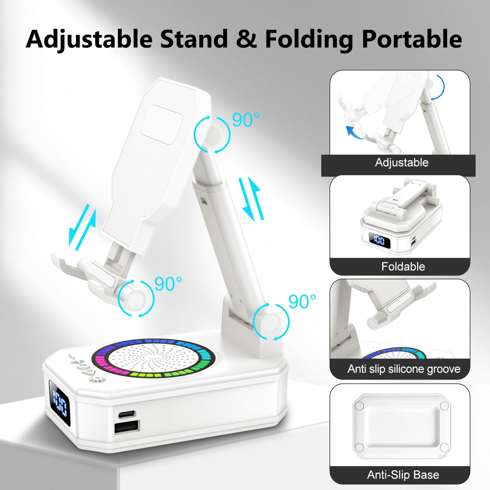 Altavoz Bluetooth Pequeño, Altavoz Portátil Bluetooth con Soporte para Móvil, Base Antideslizante, Sonido Envolvente HD, Recargable, Regalo Original para Hombre Mujer, Compatible con iOS y Android - 5