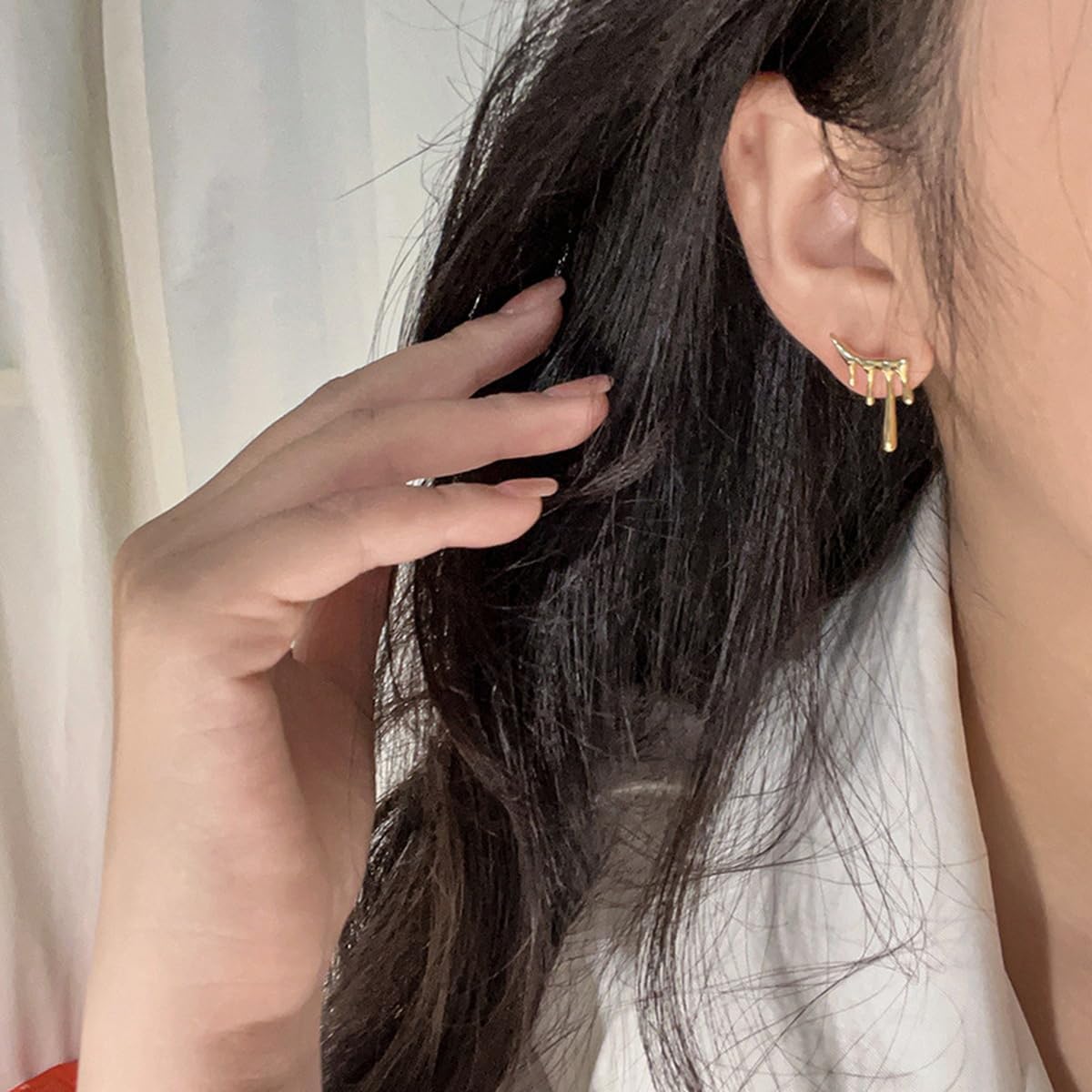 Melting Gold Plated Liquid Drip Ear Stud Earrings for Women, Irregular Water drop Modern Trendy Earrings,Sterling Silver Post Mixmatch Dripping Earrings,Unique Statement Jewelry - Image 3