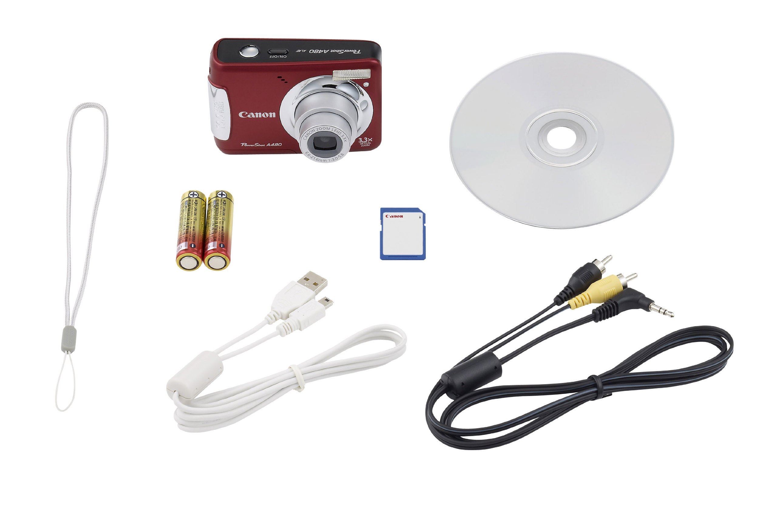 Canon Powershot A480 Digital Camera - Red (10 MP, 3.3x Optical