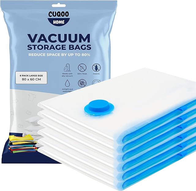 NIFTII 6 Pack Premium 80% More Storage Large Vacuum Storage Bags  Double-Zip Seal and Triple Seal Turbo-Valve Travel Essential Bag | Space Saving Strong Storage for Storing Clothes & Home Stuffs