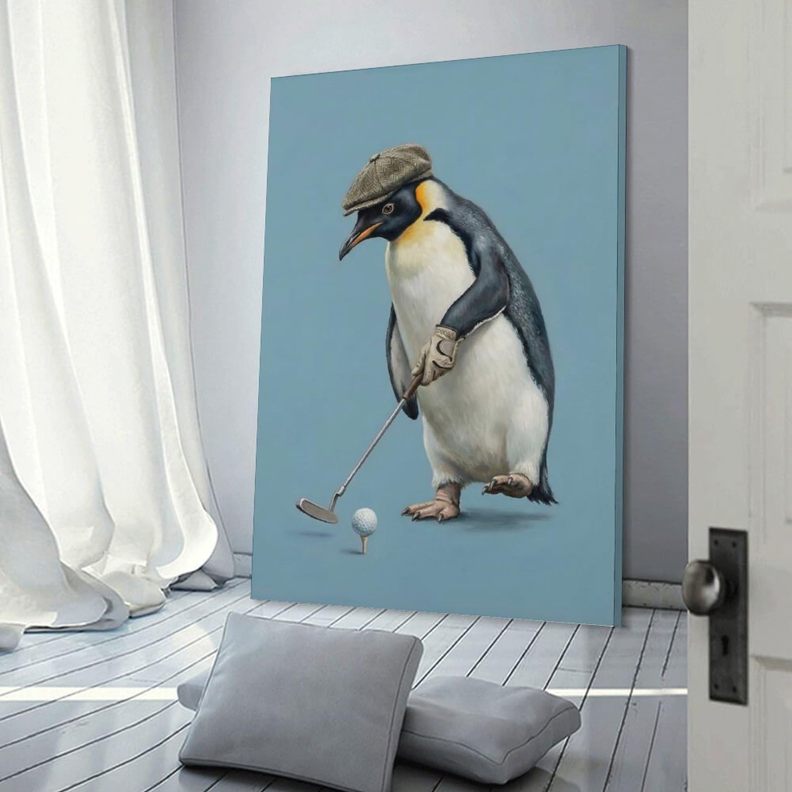 Junmoney Penguin Golfer with Cap And Glove Home Decor Wall Art, 20x30inch(50x75cm), for Wall Displays, Bedrooms Or Room Updates, Ideal for Building A Coordinated Art Wall