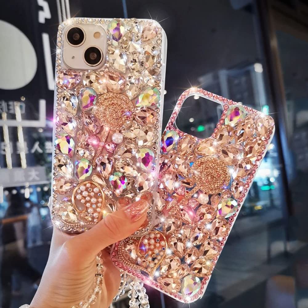 ANYQOOCompatible with iPhone 13 Pro Max Luxury Shiny Cute Designed Case 3D Glitter Case Luxury Shiny Crystal Rhinestone Diamond Clear Protective Cover (For iPhone 13 6.1in, white)