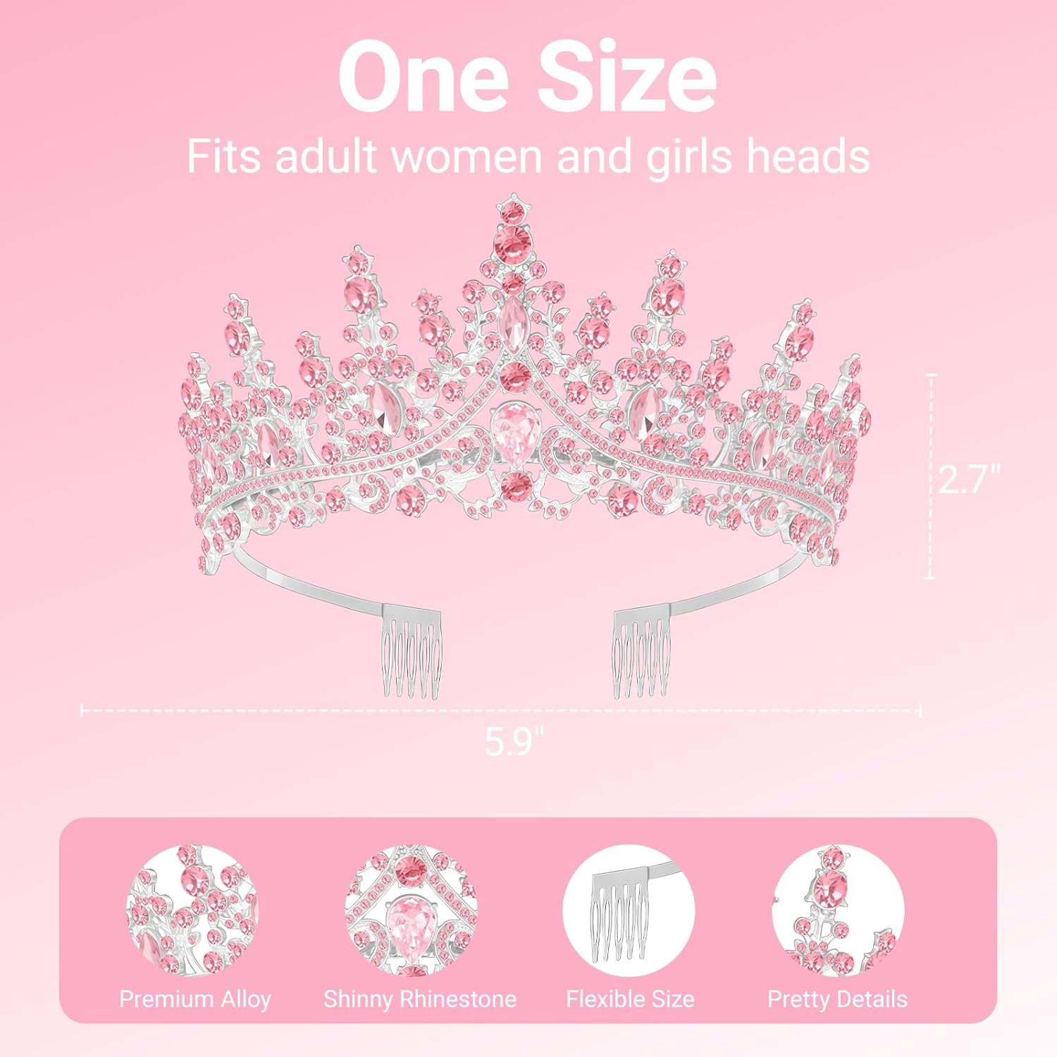 Birthday Tiara and Crown with Sash, Birthday Tiara for Women Party (Pink) - Image 2