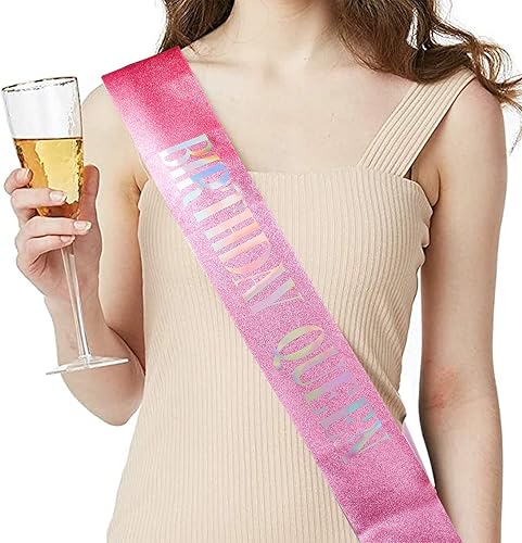 Miniatura 3 de Kit de banda y tiara de cristal de "Birthday Queen", tiara plateada y coronas para mujer, banda para niñas, juego de decoración de cumpleaños rosa,