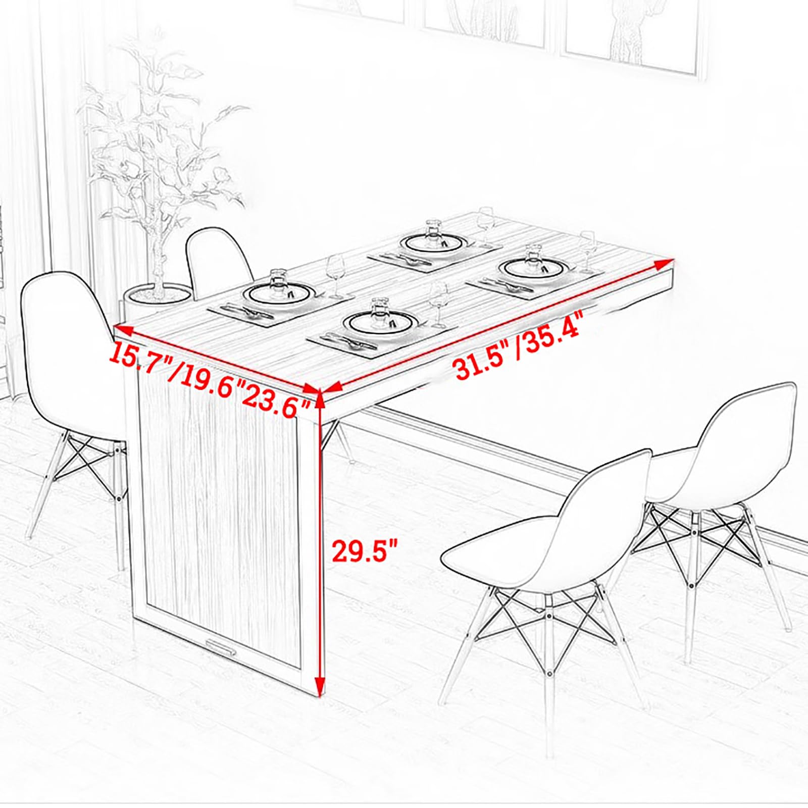 Tavolo da pranzo pieghevole da parete, salvaspazio, moderno, in legno, per casa e ufficio, 89,9 x 60 x 74,9 cm, bianco A