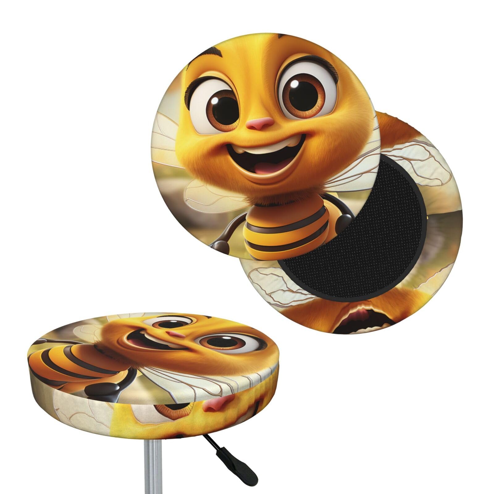 FekiLoot Bee Round Bar Stool Covers Stretch Washable Bar Stool Covers Dustproof Slipcover Bar Chair Covers with Elastic Band for Bar Kitchen Living Room Decor 14 Inch