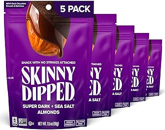 Super Dark Chocolate + Sea Salt Almonds, Vegan, Healthy Snack, Plant Protein, Gluten Free, 3.5 oz Resealable Bags, Pack of 5