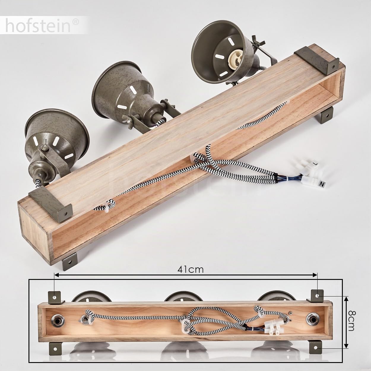 Deckenleuchte Pehefito, moderne Deckenlampe aus Metall/Holz in Grün-Grau/Natur, Deckenleuchte im Industrial Design mit verstellbaren Schirmen, 3-flammig, 3 x GU10 ohne Leuchtmittel