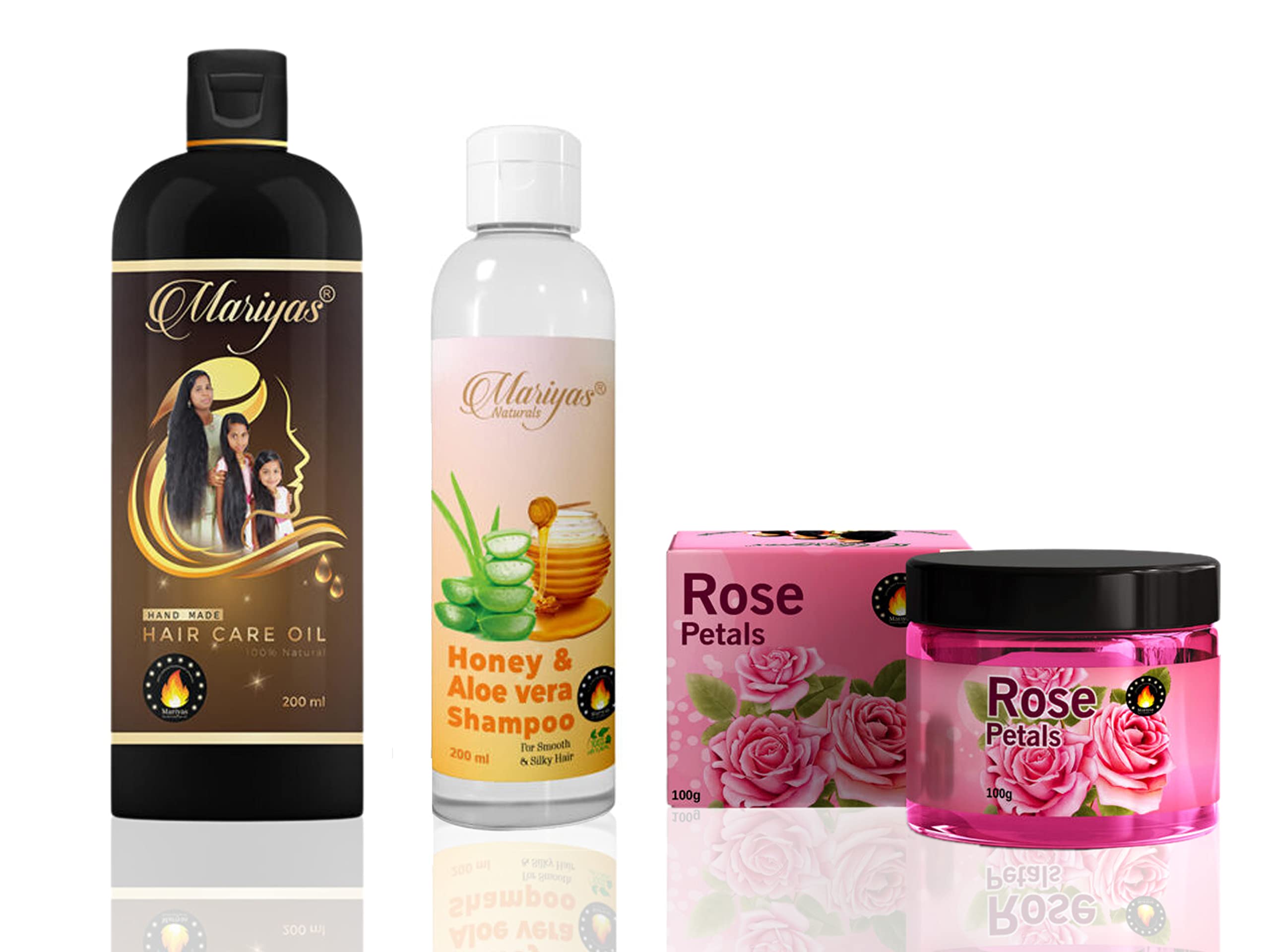 Mariyas Herbal Mariyas Natural Hair Oil 200ml,Honey Aloevera Shampoo 200ml & Gel (Rose petal)