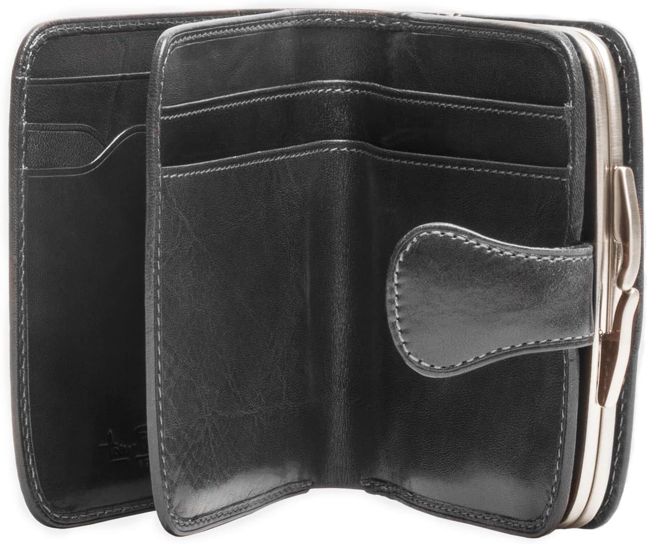Italian Bull Leather Framed Euro Expandable Coin Purse and Credit Card Wallet with ID Window