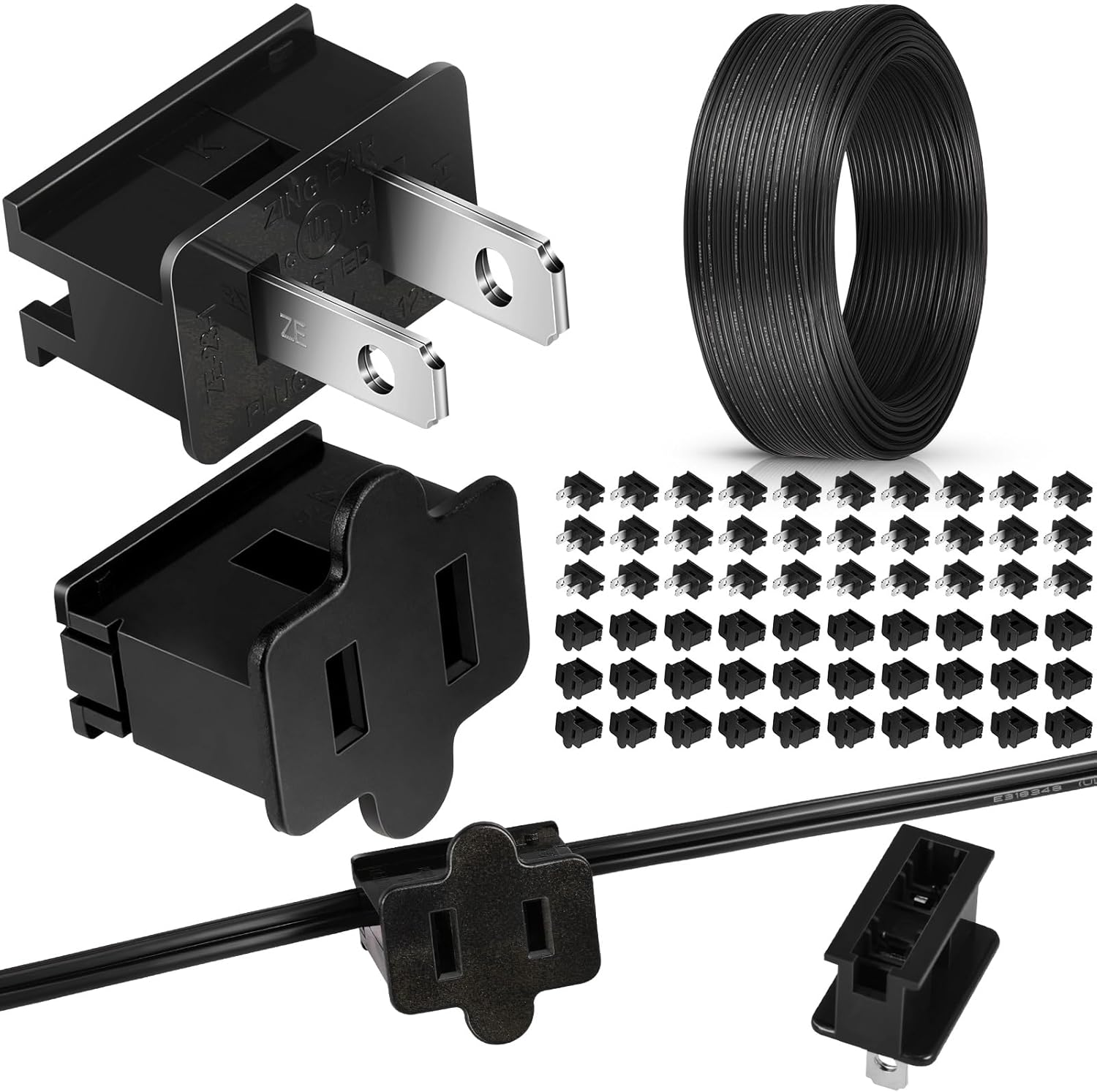 Relaxweex 18/2 Electrical Wire with Extra Vampire PlugsChristmas 18 Awg Extension Wire Landscape for Christmas Lights Outdoor Decoration(300 ft,SPT-1,Black)