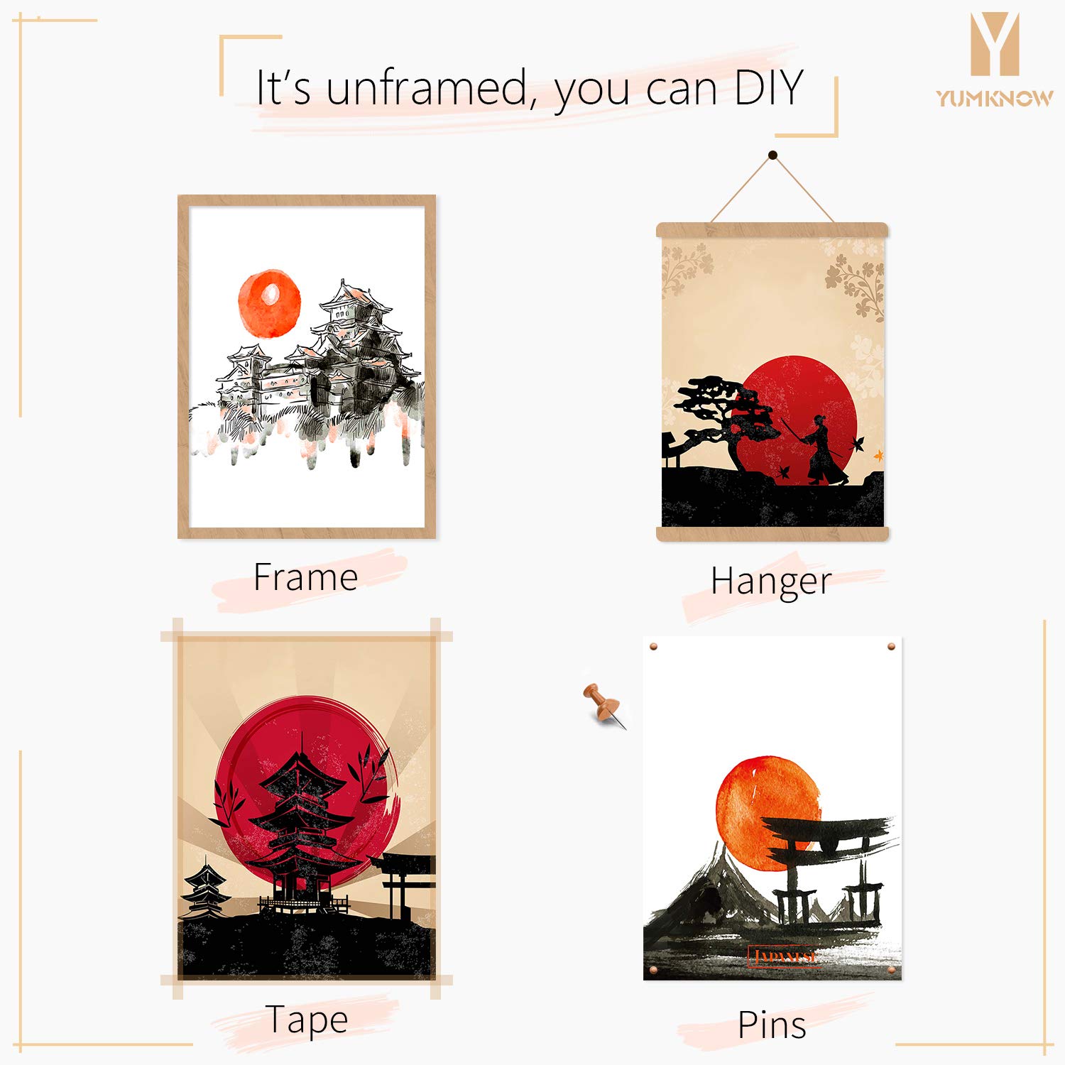 YUMKNOW Japanese Art Wall Decor - Unframed 8x10 Set of 4, Modern ...