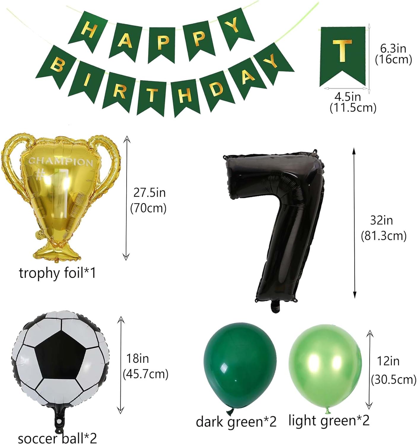 Soccer Balloons 7th Birthday Decorations, Black Gold Soccer Trophy Foil Number 7 Balloon, Green Birthday Banner 7 Years Old Boys World Cup Birthday Soccer Theme Party Decoration Supplies(7th) - Image 4