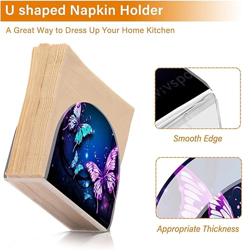 Miniatura 4 de Napkin Holder Purple Butterfly Napkin Holders for Tables, Clear Acrylic Napkin Holders Cocktail Napkin Holder for Kitchen Restaurant Bar Home Decor