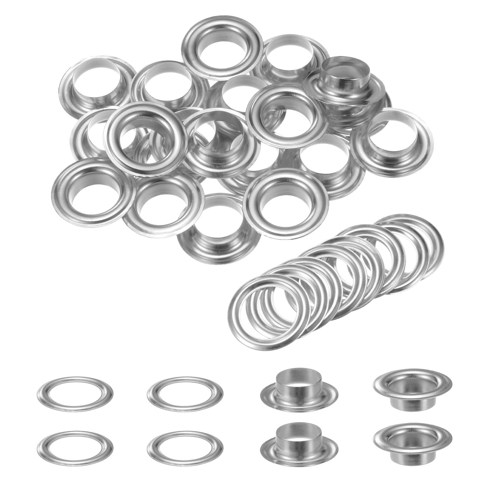 TA-VIGOR 20 Sets Brass Eyelets with Washers 14mm Large Grommets Kit for Fabric Curtain Tarps Leather Belts Shoes Bags DIY Sewing Crafts Reinforcement & Decoration, Silver Tone