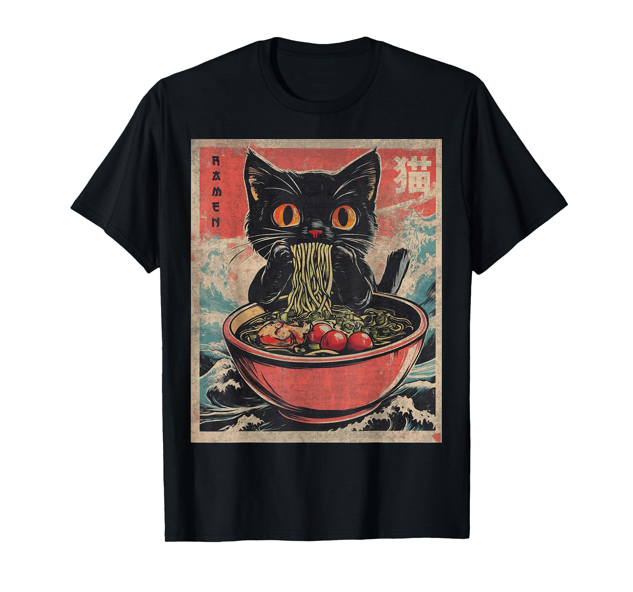 Unisex Adults Cat Ramen Japanese Funny Graphic Tees Kawaii Cat Anime Gifts T-Shirt