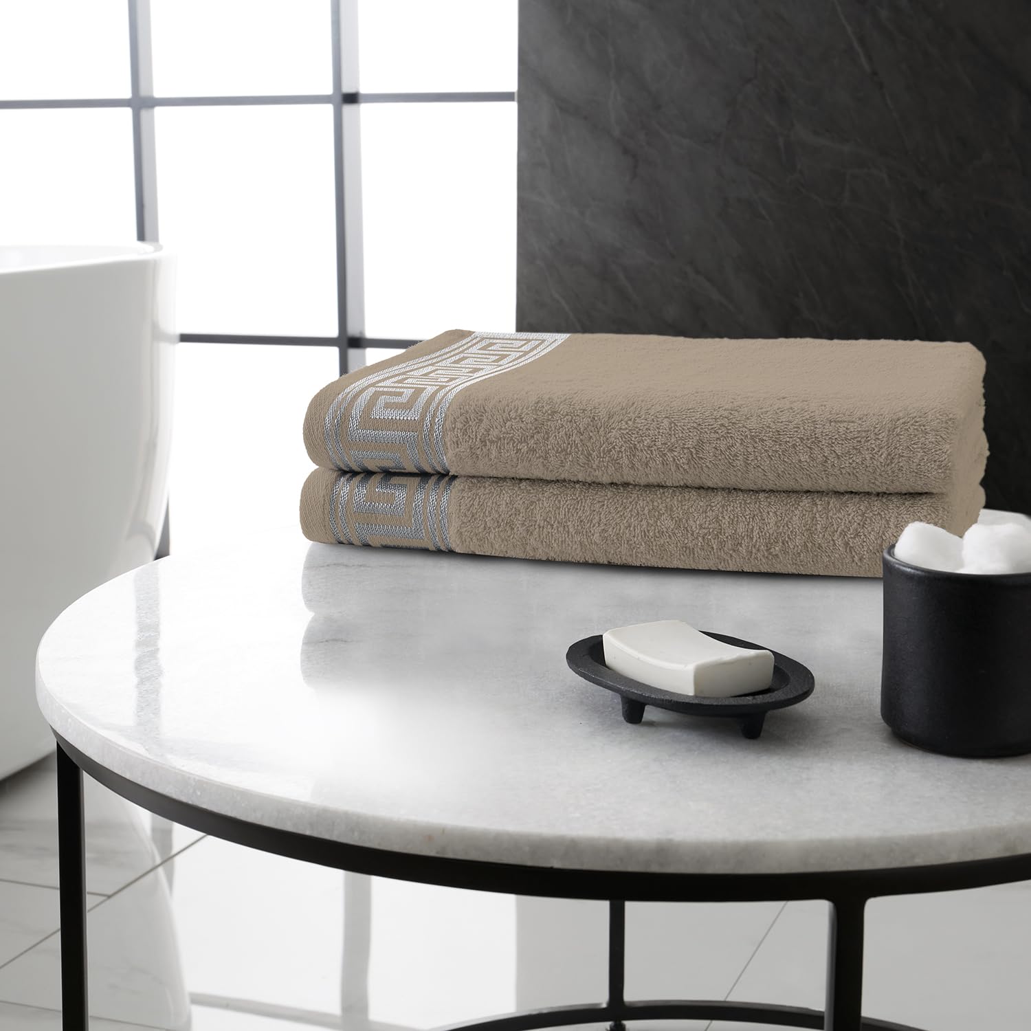 GC GAVENO CAVAILIA Greek Key Bath Sheets - 2 Pack - 80x140 cm - Natural