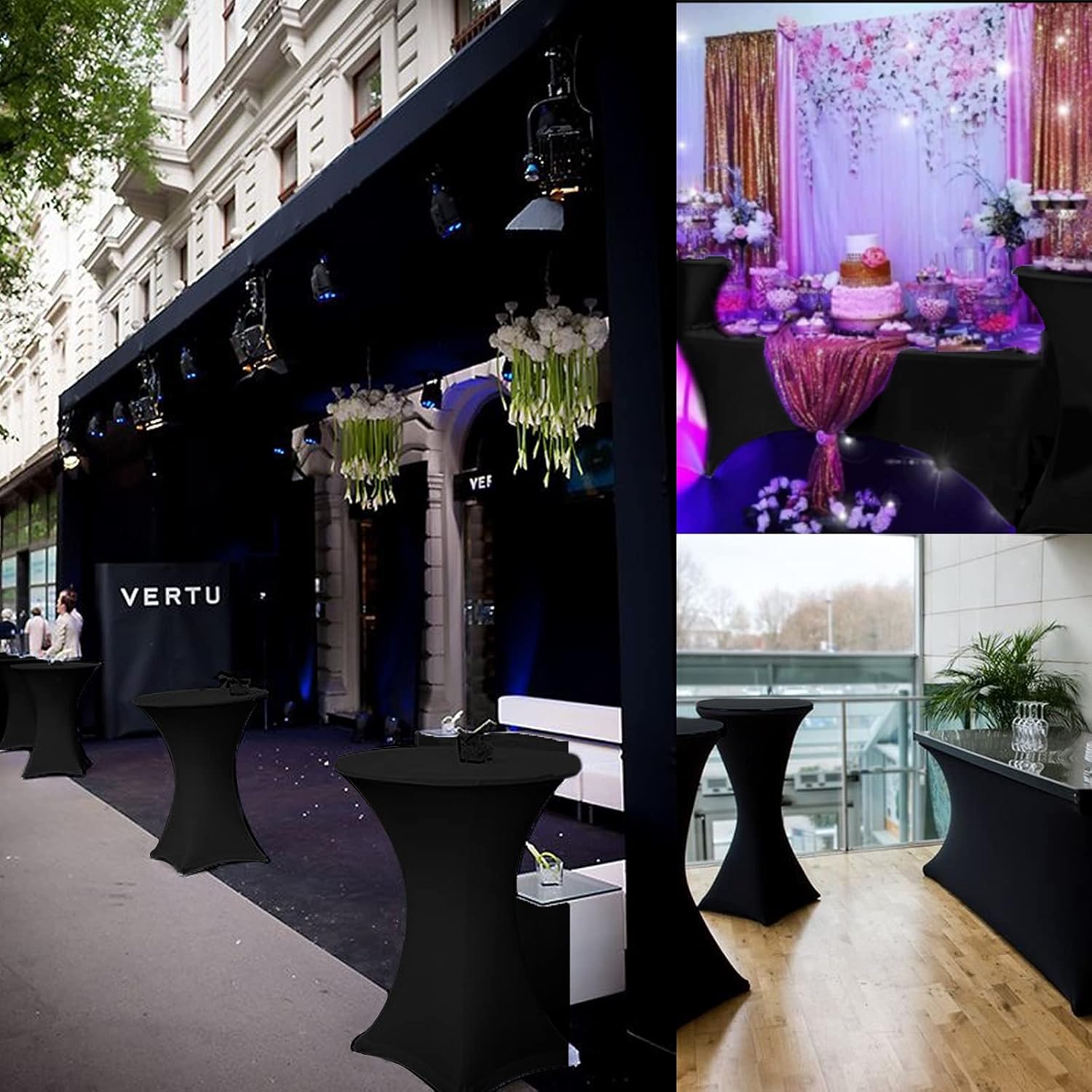 5 Pack 32"x43"Cocktail Spandex Stretch Square Corner Tablecloth 6Ft Stretchable Tablecloth Black Tight Fit Spandex Cocktail Table Cover Fit High Top Round Tablecloth for Wedding Party DJ Outdoor Party : Home & Kitchen