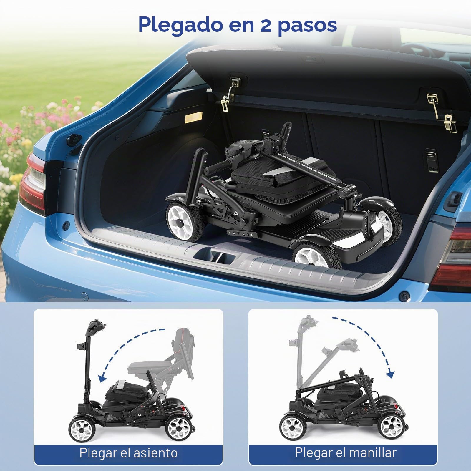 Scooters para Personas Mayores,Scooter De Movilidad De Viaje con Motor De 4 Ruedas,Scooter De Movilidad Plegable,con Batería De Litio Extraíble De 20 AH,Apto para Personas Mayores Black