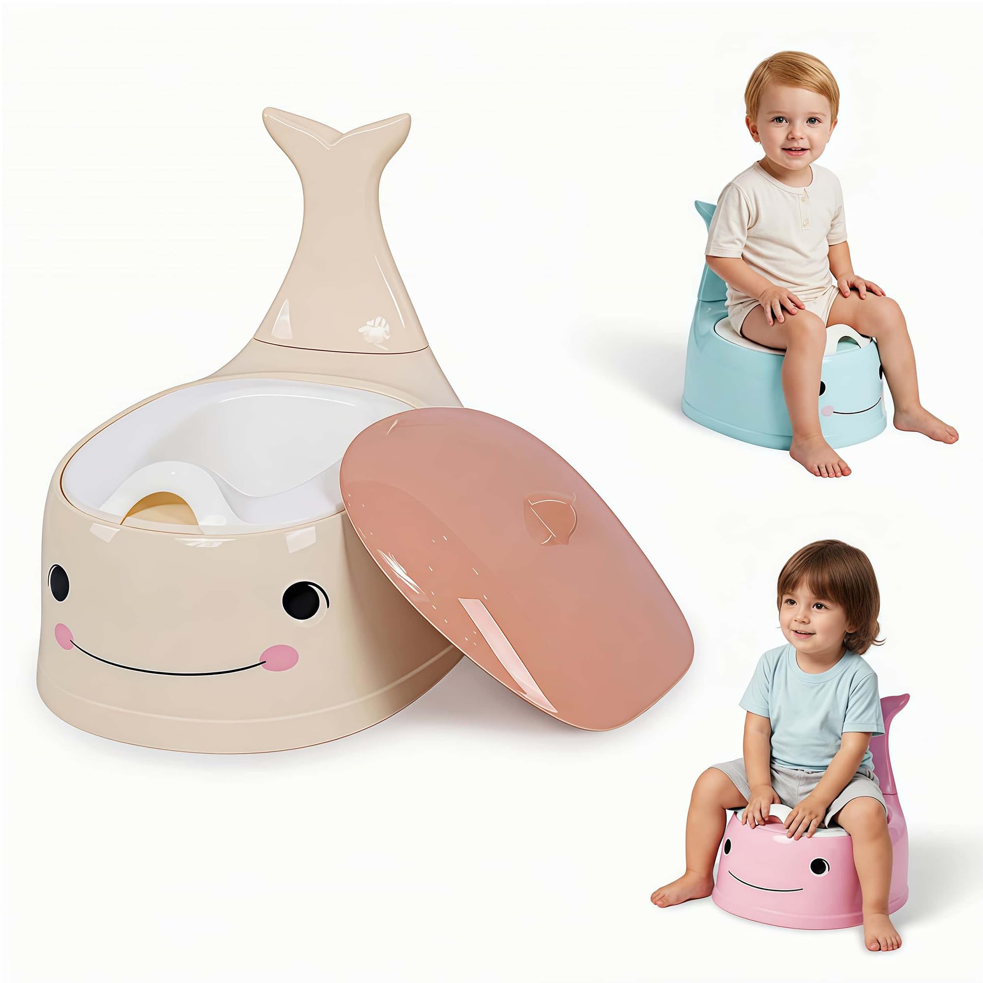 Asiento de entrenamiento para bebés, silla de entrenamiento para niños y niñas, dinosaurio, cómodo para niños de 1 a 5 años, asiento de animal con tapa trasera (color albaricoque)