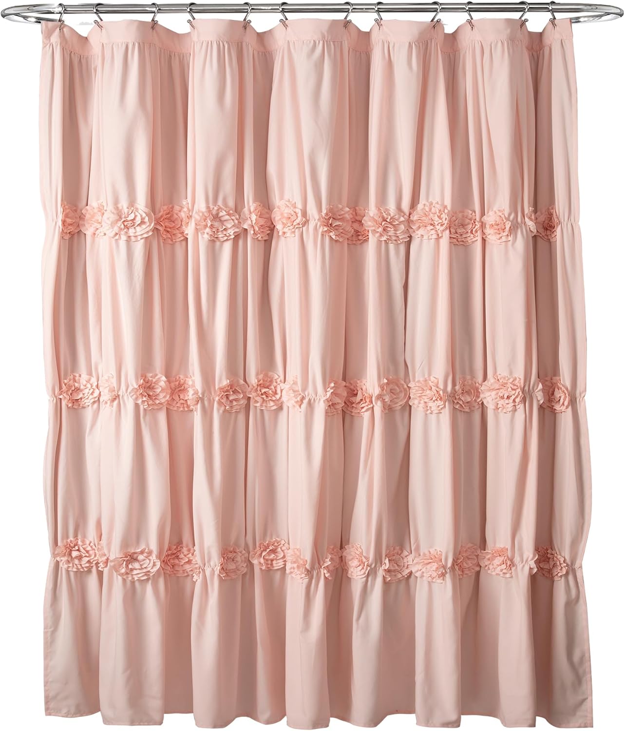 Lush Decor Darla Shower Curtain Single 72" W x 72" L Blush - Flower Fabric Shower Curtains for Bathroom - Coquette Bathroom Curtain - Vintage Decor