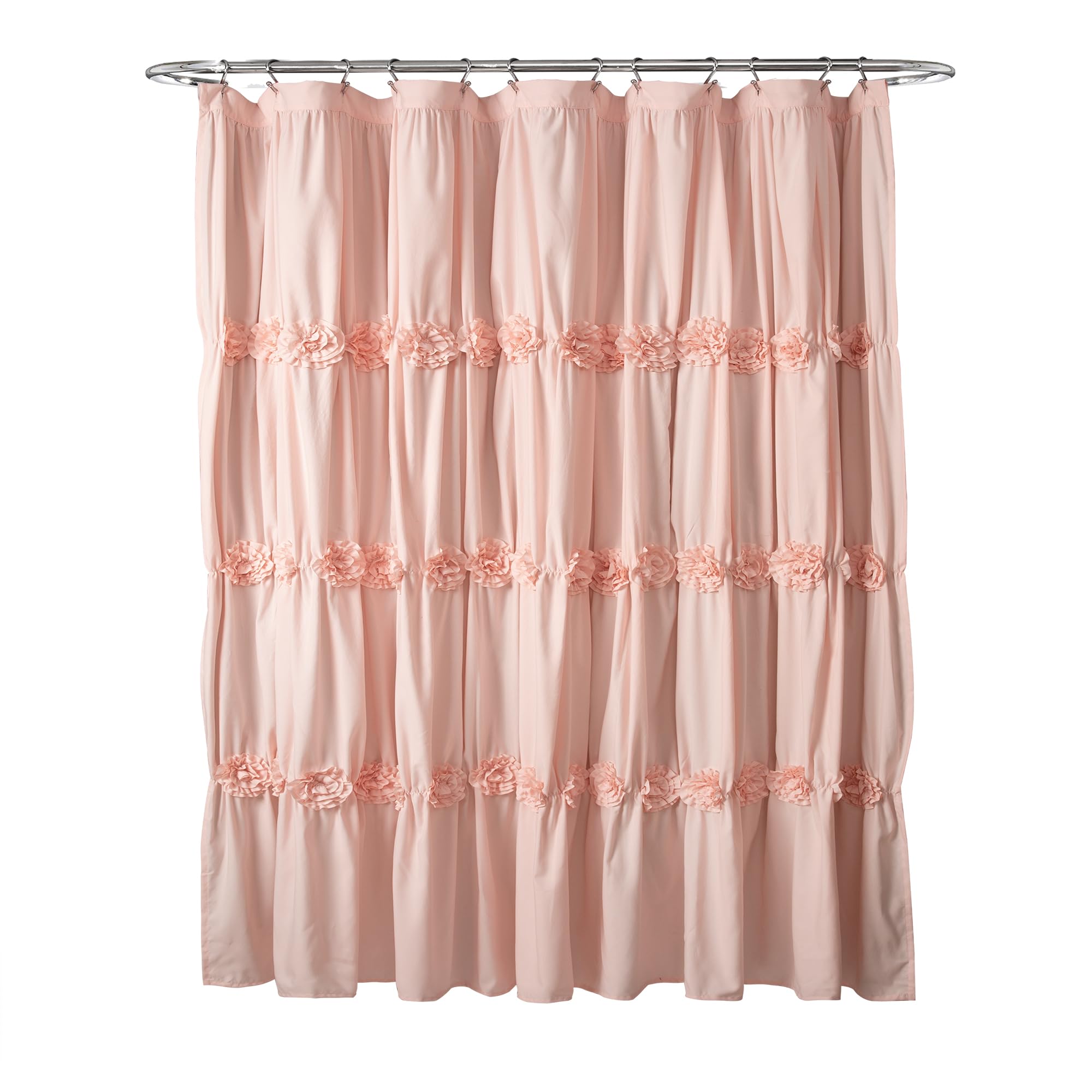 Lush Decor Ruched Bathroom Shower Curtain, x 72”, Blush Darla Rideau de Douche froncé Motif Floral 183 x 183 cm, Rose poudré